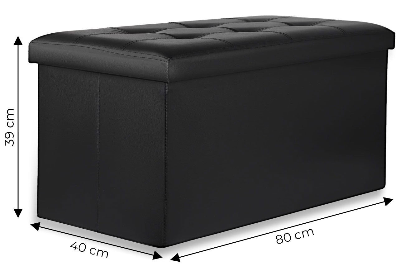 Pouf with Storage – Quilted Black 80x40 cm Seat Chest