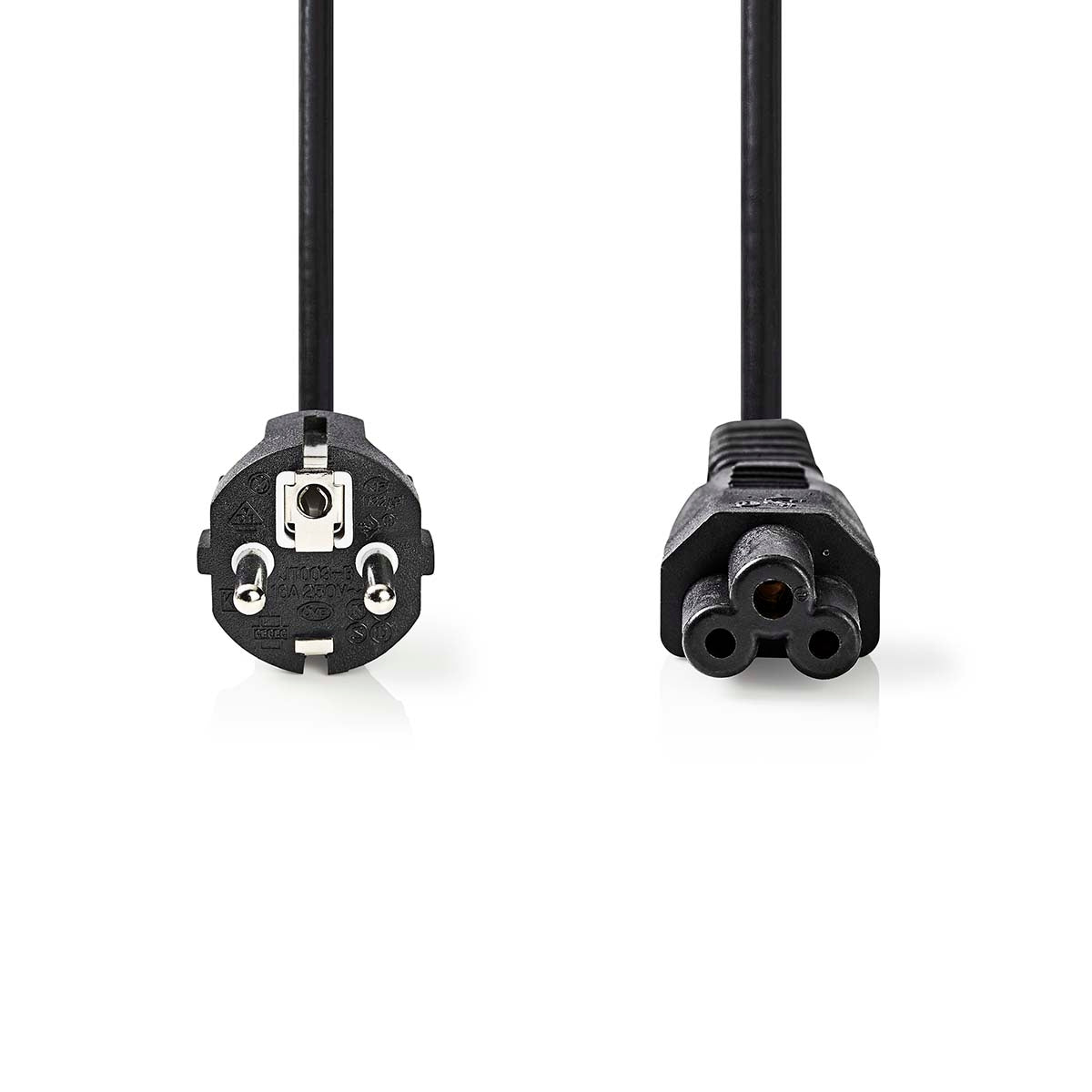 Power Cable | Plug with earth contact male | IEC-320-C5 | Straight | Straight | Nickel Plated | 3.00 m | Round | PVC | Black | Label