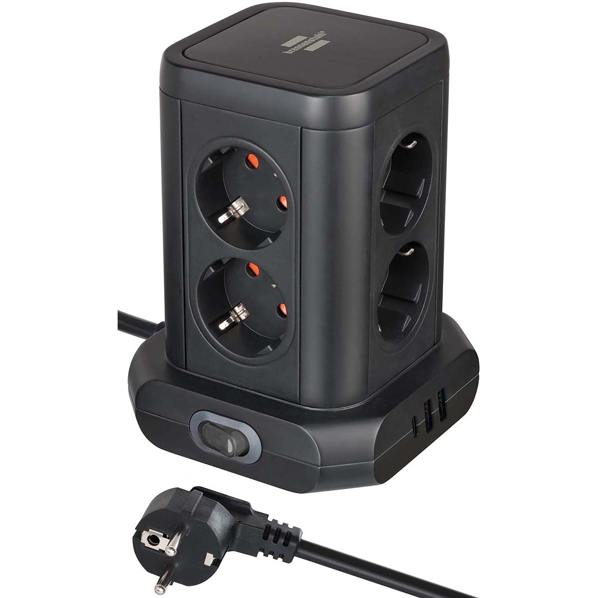 Power Strip Tower, 8 Outlets, 2 USB-A & 1 USB-C, 2m Cable