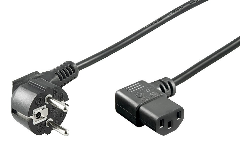 Power cable 1.5m, angled connector - Black