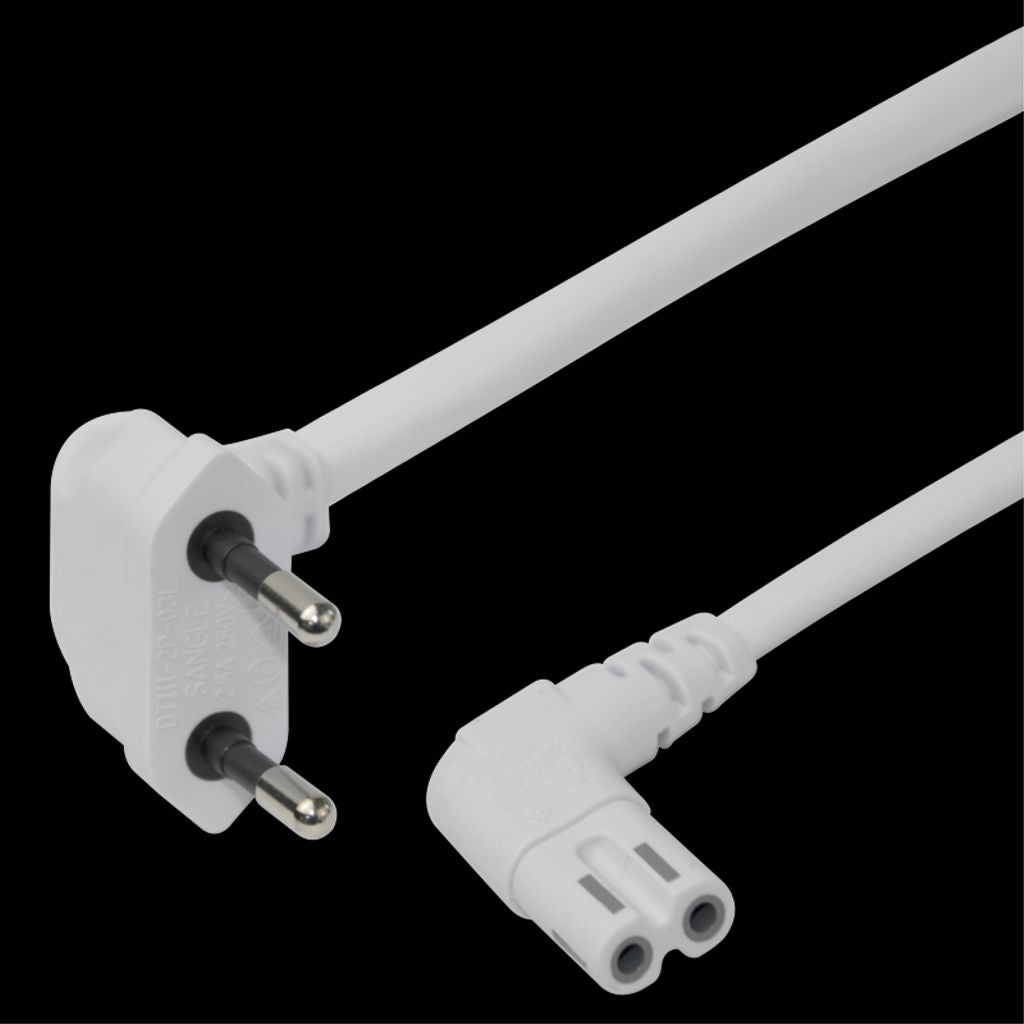 Power cable CEE 7/16 - C7, angled, 3m - White
