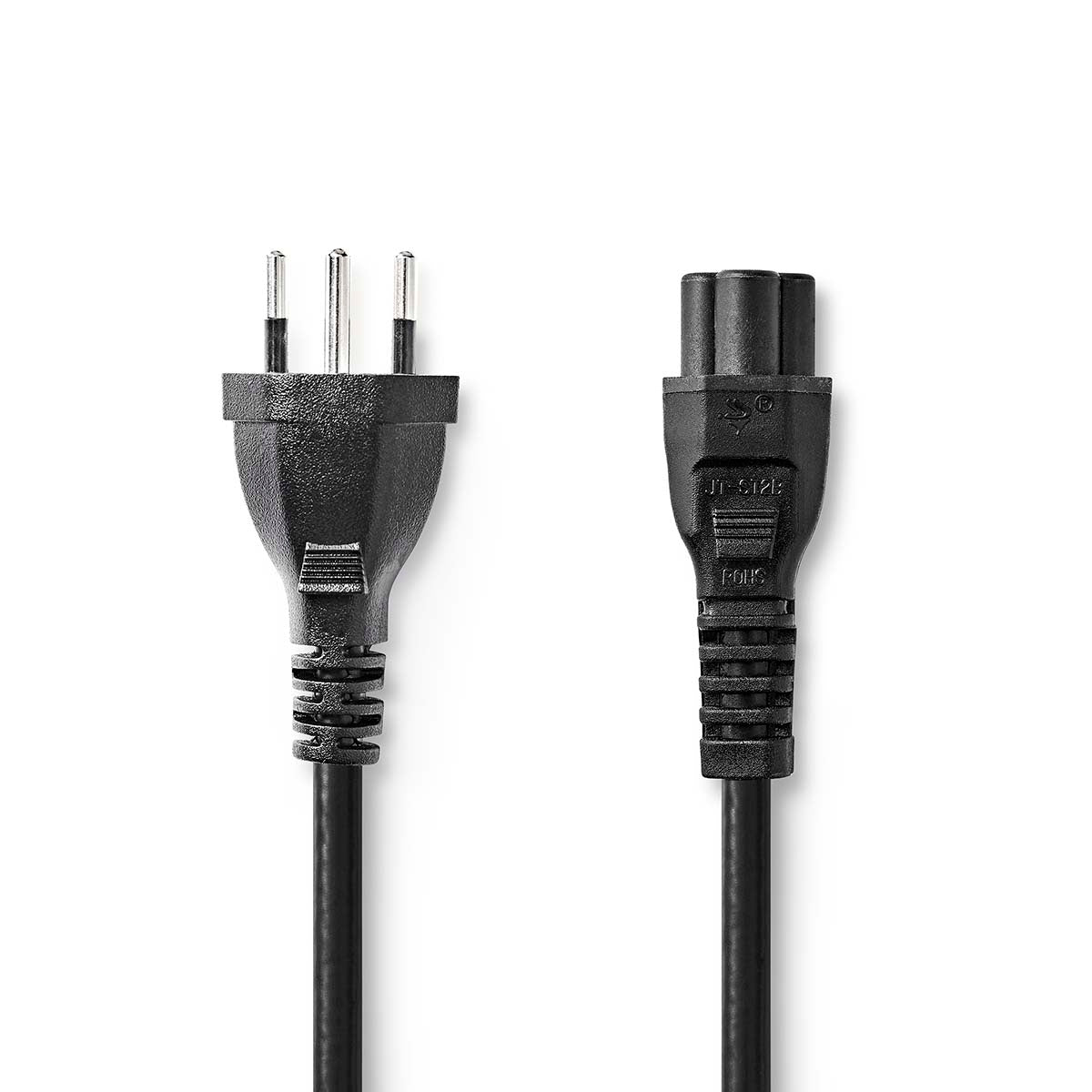 Power cable | CH type 12 | IEC-320-C5 | Straight | Straight | Nickel plated | 2.00 m | Round | PVC | Black | Envelope