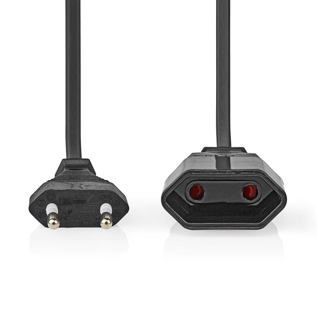 Power cable | Euro Man | Euro Female | Straight | Straight | Nickel Plated | 5.00 m | Round | PVC | Black | Label