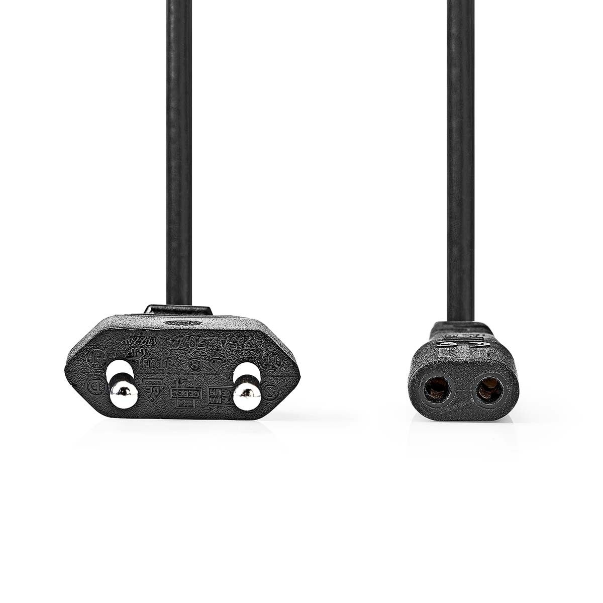 Power cable | Euro Man | IEC-320-C1 | Straight | Straight | Nickel Plated | 2.00 m | Flat | PVC | Black | Box
