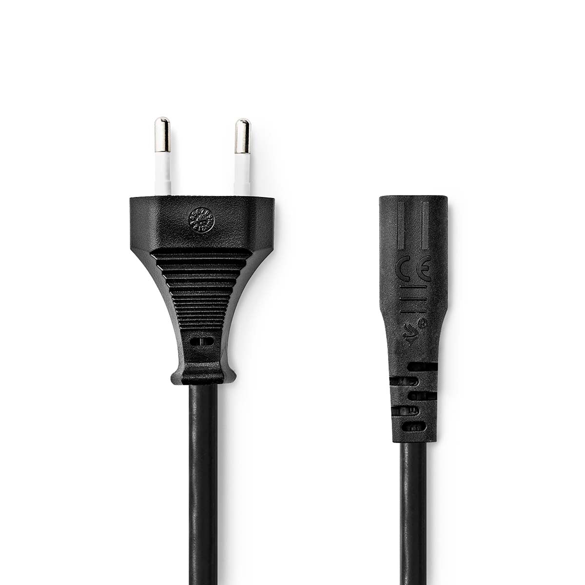 Power cable | Euro Man | IEC-320-C1 | Straight | Straight | Nickel plated | 2.00 m | Flat | PVC | Black | Envelope