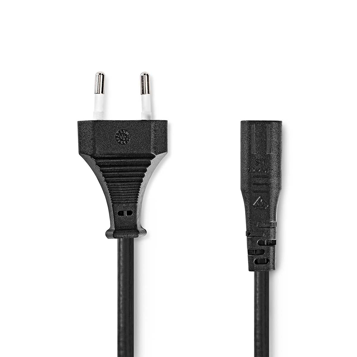 Power cable | Euro Man | IEC-320-C1 | Straight | Straight | Nickel plated | 2.00 m | Wrapped | PVC | Black | Envelope