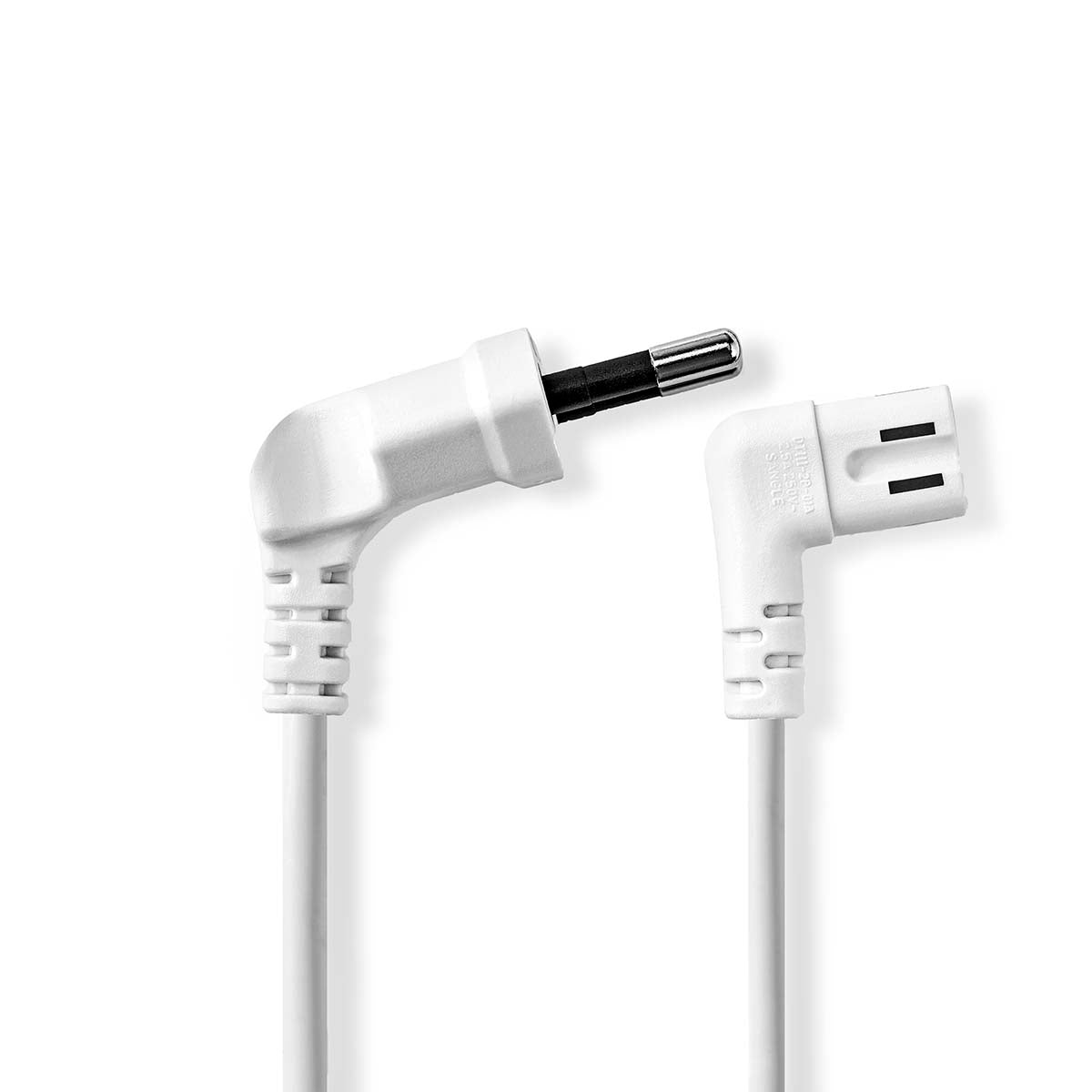 Power cable | Euro Man | IEC-320-C7 | Angled | Angled left | Nickel Plated | 3.00 m | Flat | PVC | White | Envelope