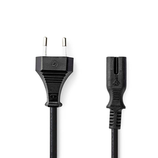 Power cable | Euro Man | IEC-320-C7 | Straight | Straight | Nickel Plated | 2.00 m | Flat | PVC | Black | Box