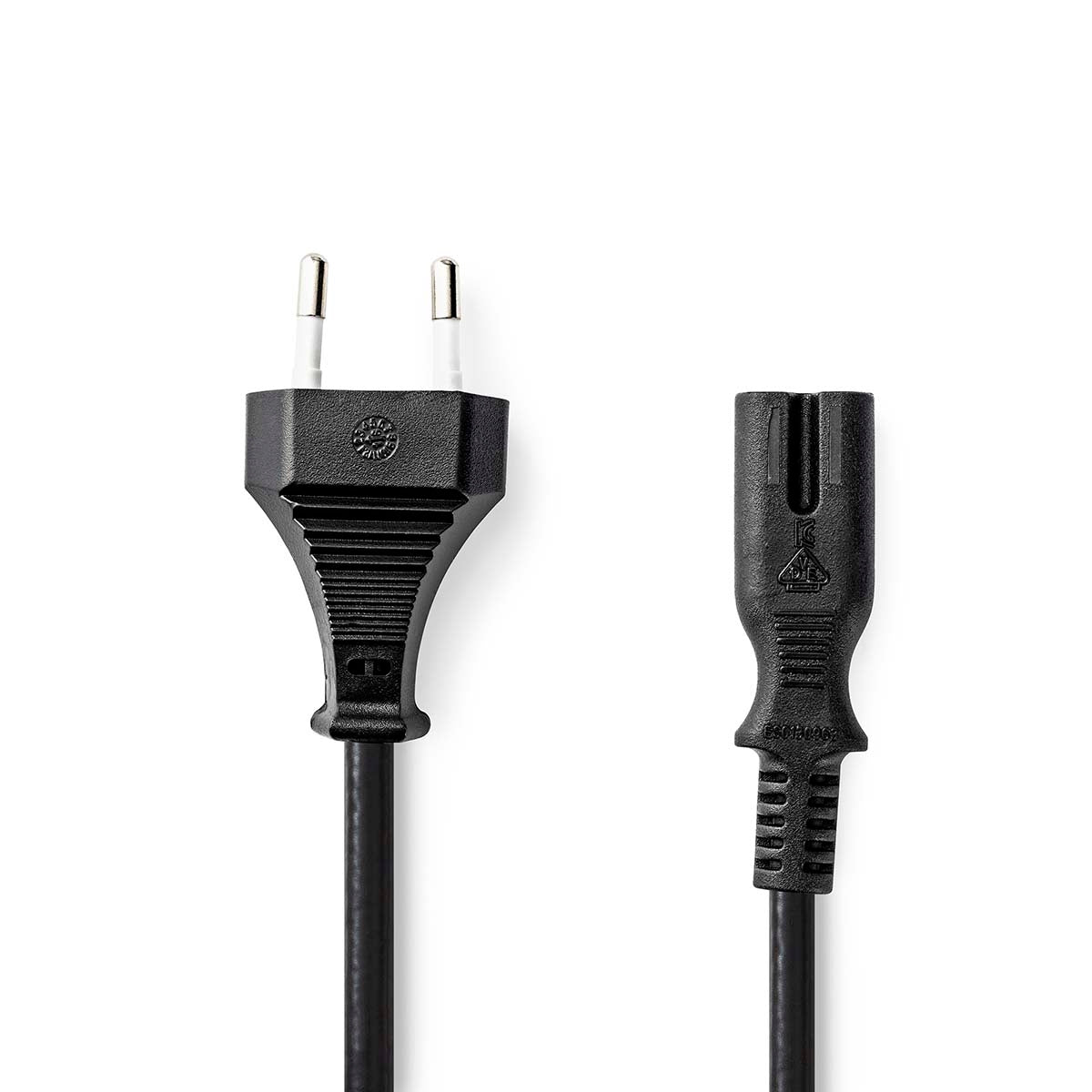 Power cable | Euro Man | IEC-320-C7 | Straight | Straight | Nickel Plated | 2.00 m | Flat | PVC | Black | Envelope