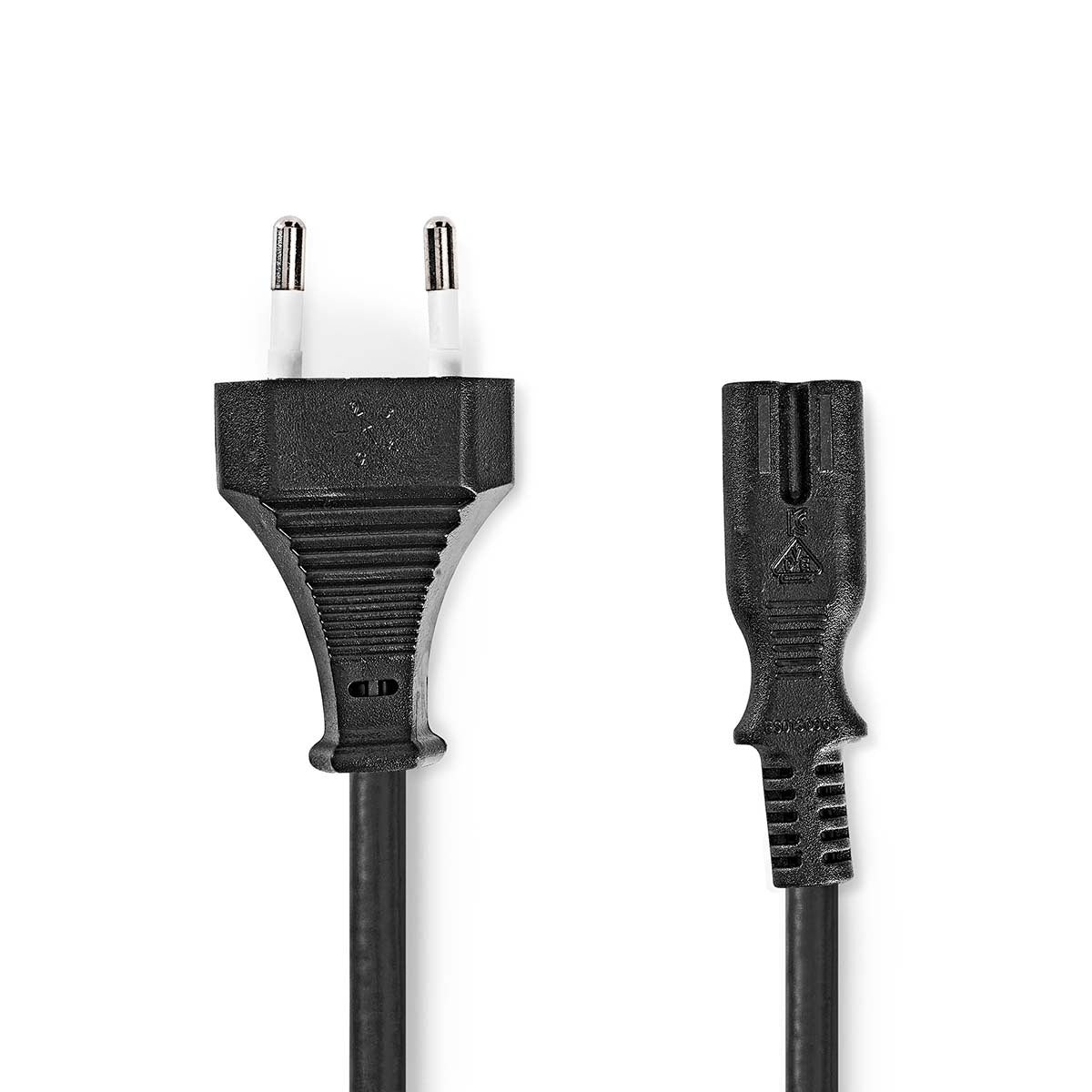 Power cable | Euro Man | IEC-320-C7 | Straight | Straight | Nickel Plated | 2.00 m | Wrapped | PVC | Black | Label