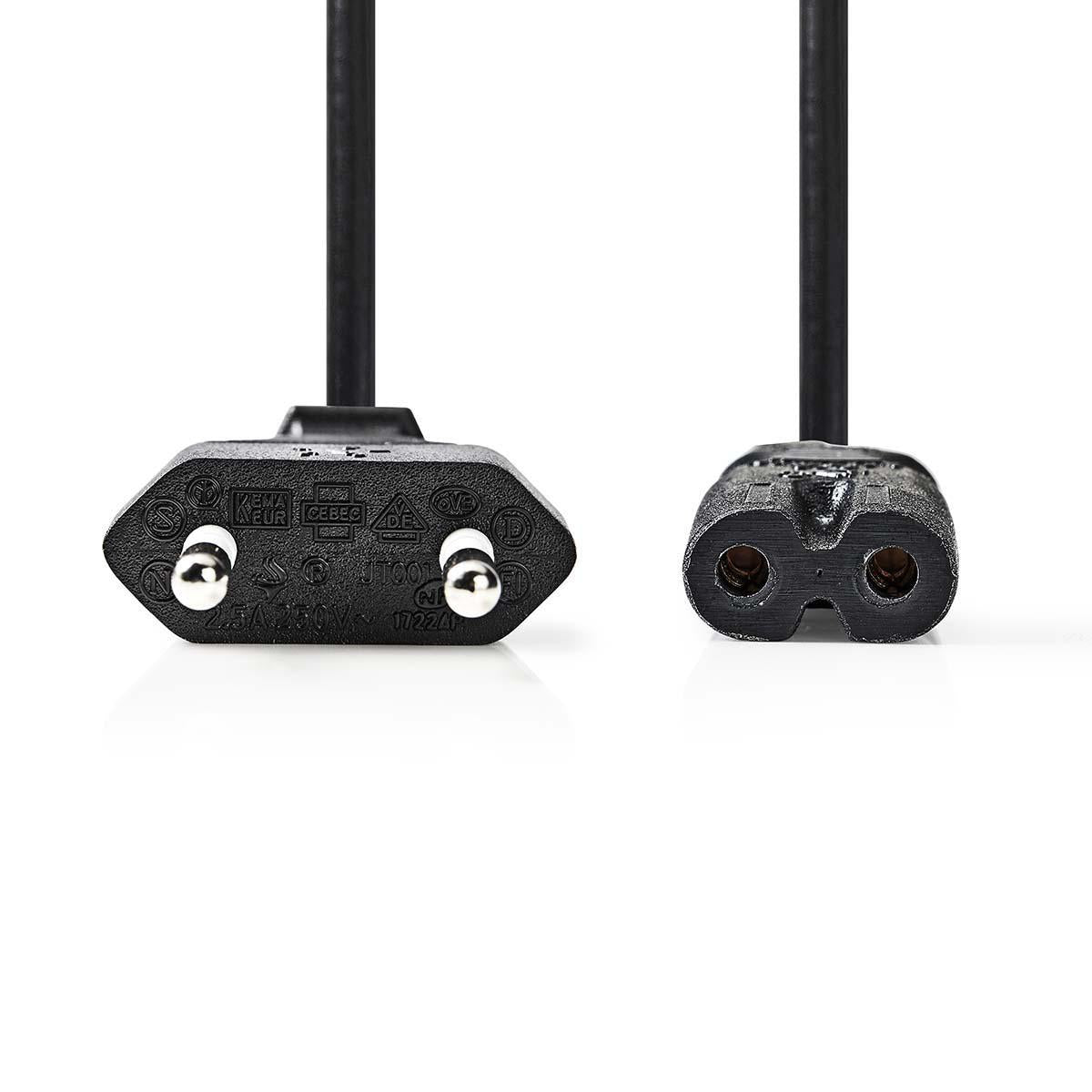 Power cable | Euro Man | IEC-320-C7 | Straight | Straight | Nickel Plated | 3.00 m | Flat | PVC | Black | Box