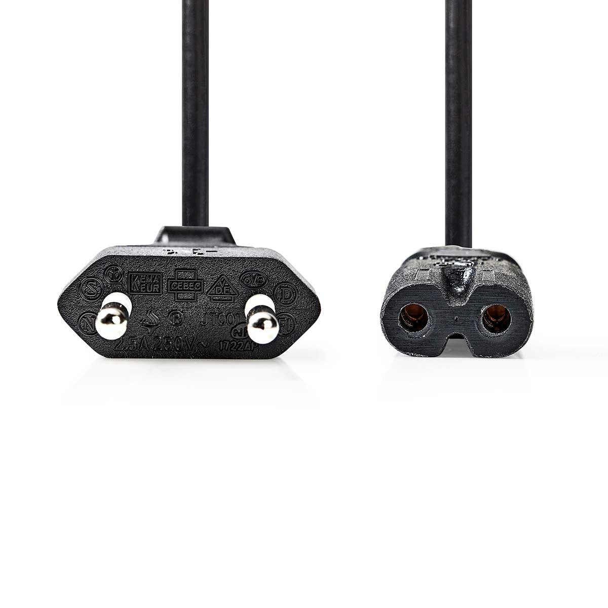 Power cable | Euro Man | IEC-320-C7 | Straight | Straight | Nickel Plated | 5.00 m | Flat | PVC | Black | Label