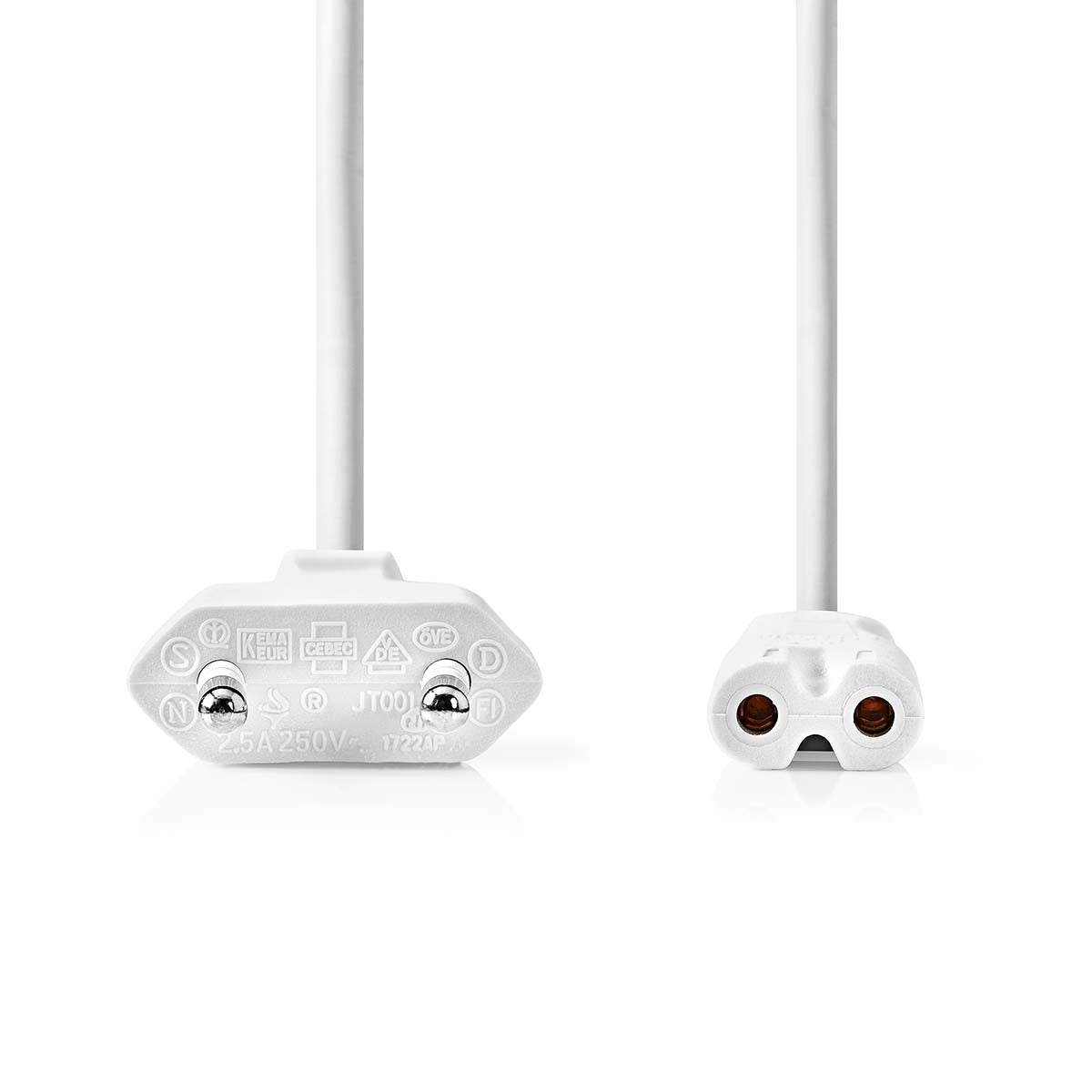 Power cable | Euro Man | IEC-320-C7 | Straight | Straight | Nickel plated | 3.00 m | Flat | PVC | White | Plastic bag