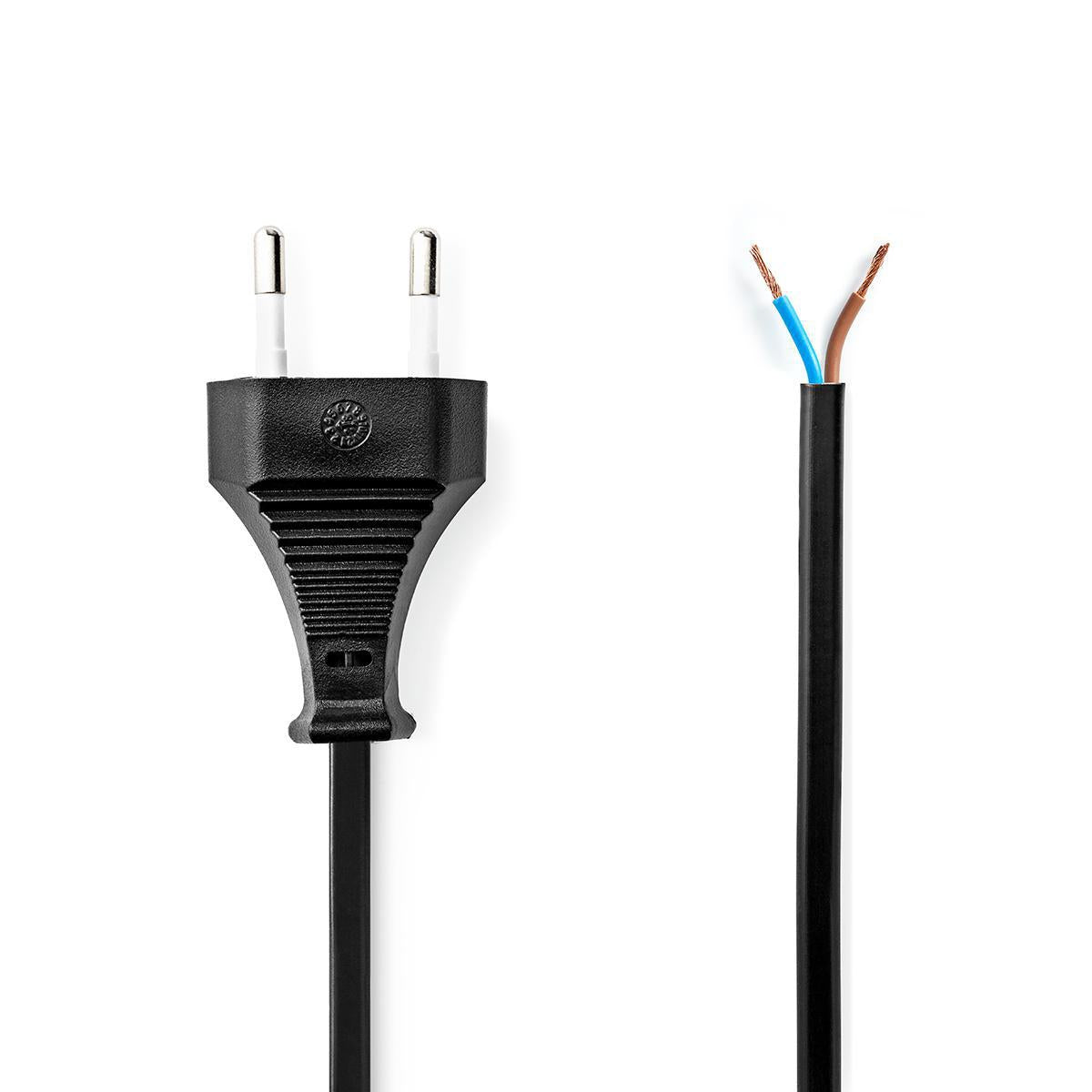 Power cable | Euro Man | Open | Straight | Straight | Nickel Plated | 2.00 m | Flat | PVC | Black | Envelope