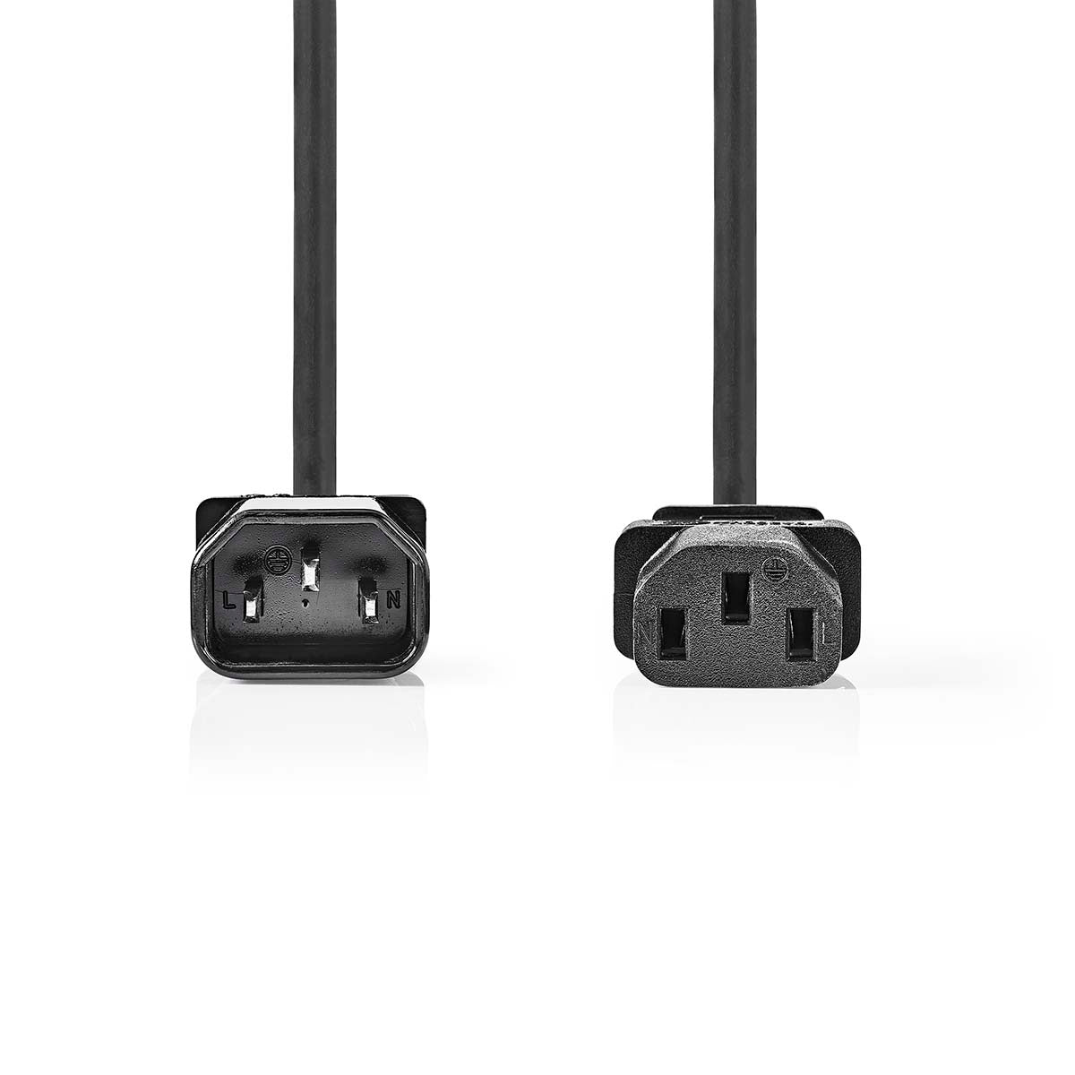 Power cable | IEC-320-C14 | IEC-320-C13 | Straight | Straight | Nickel Plated | 2.00 m | Round | PVC | Black | Label