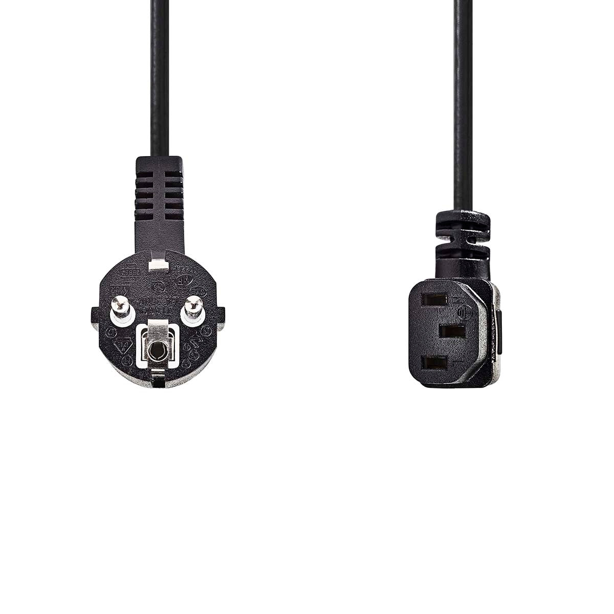Power cable | Power connector Male | IEC-320-C13 | Angled | Angled | Nickel Plated | 3.00 m | Round | PVC | Black | Label