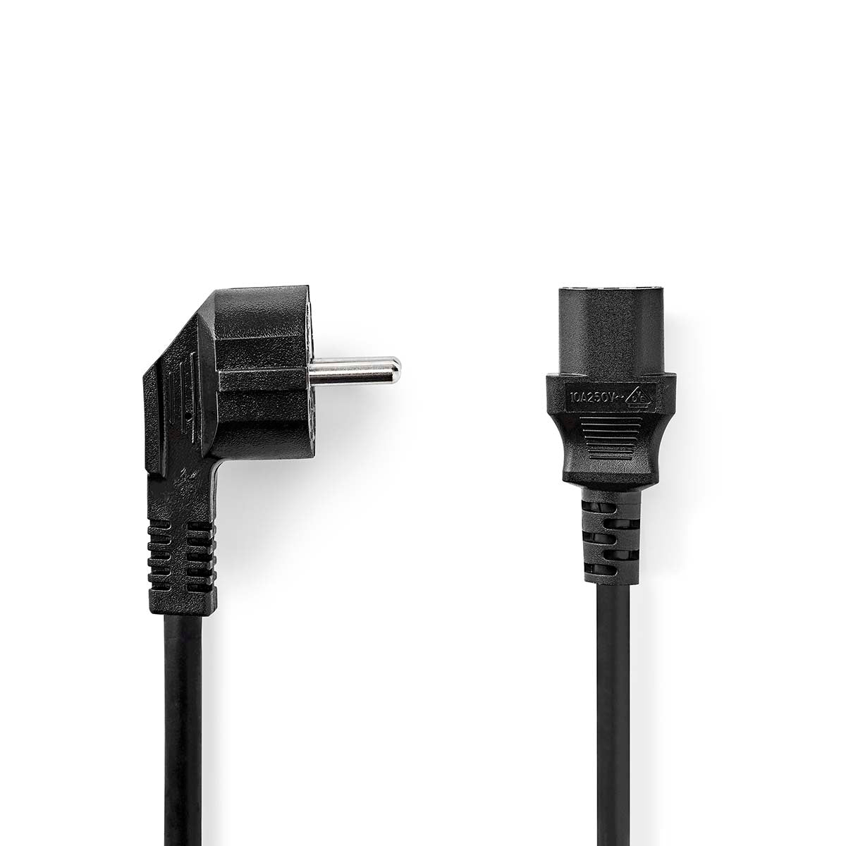 Power cable | Power connector Male | IEC-320-C13 | Angled | Straight | Nickel Plated | 2.00 m | Round | PVC | Black | Envelope