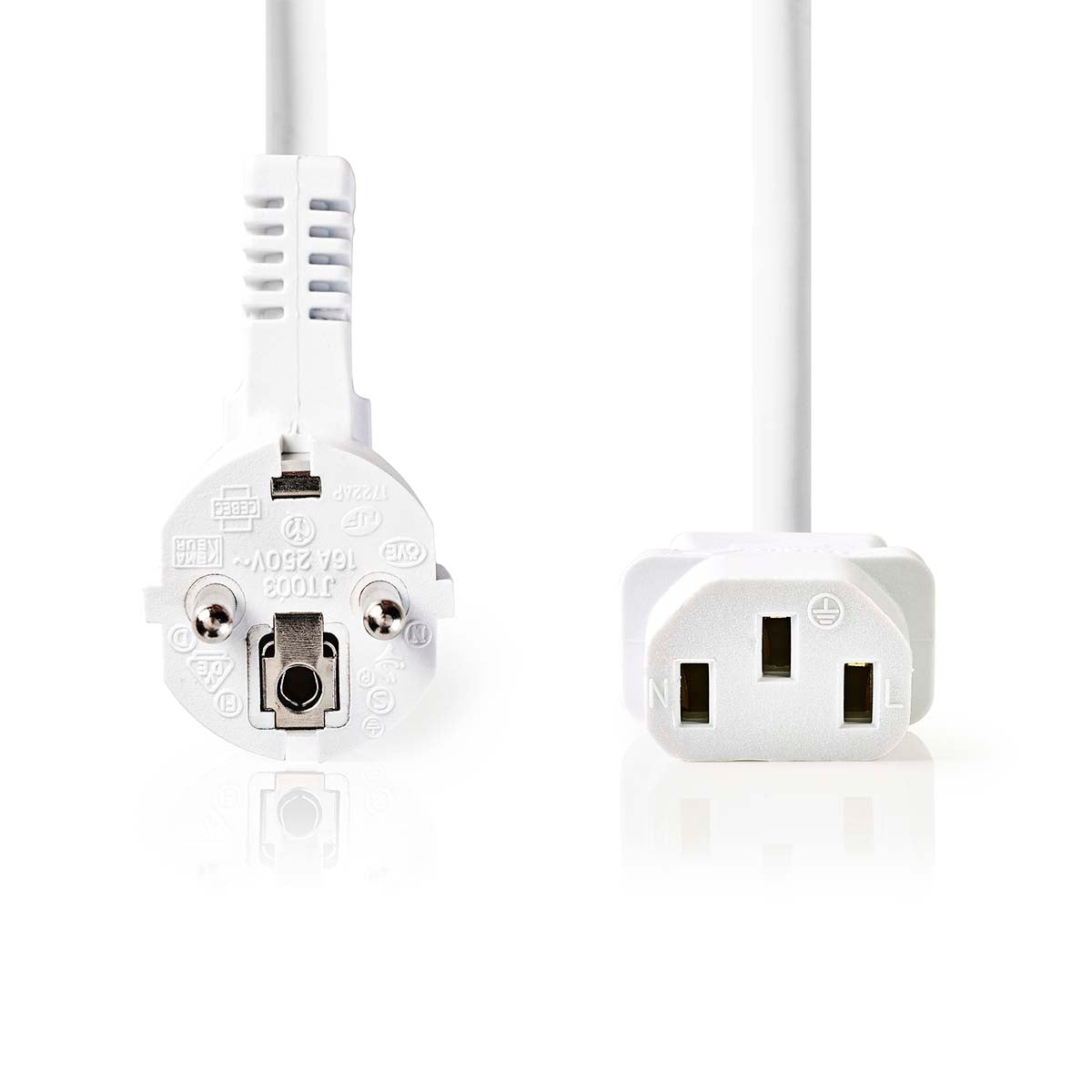 Power cable | Power connector Male | IEC-320-C13 | Angled | Straight | Nickel Plated | 3.00 m | Round | PVC | White | Label