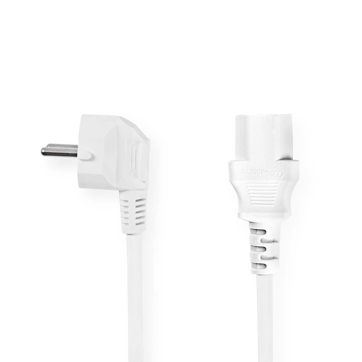 Power cable | Power connector Male | IEC-320-C13 | Angled | Straight | Nickel Plated | 5.00 m | Round | PVC | White | Label