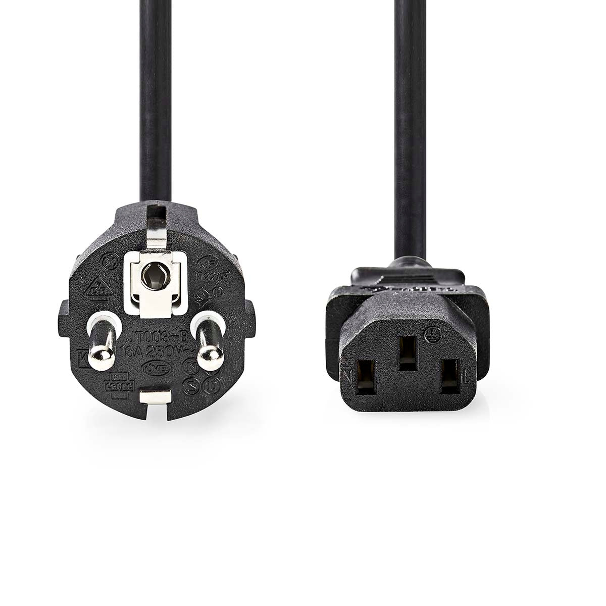 Power cable | Power connector Male | IEC-320-C13 | Straight | Straight | Nickel Plated | 3.00 m | Round | PVC | Black | Label
