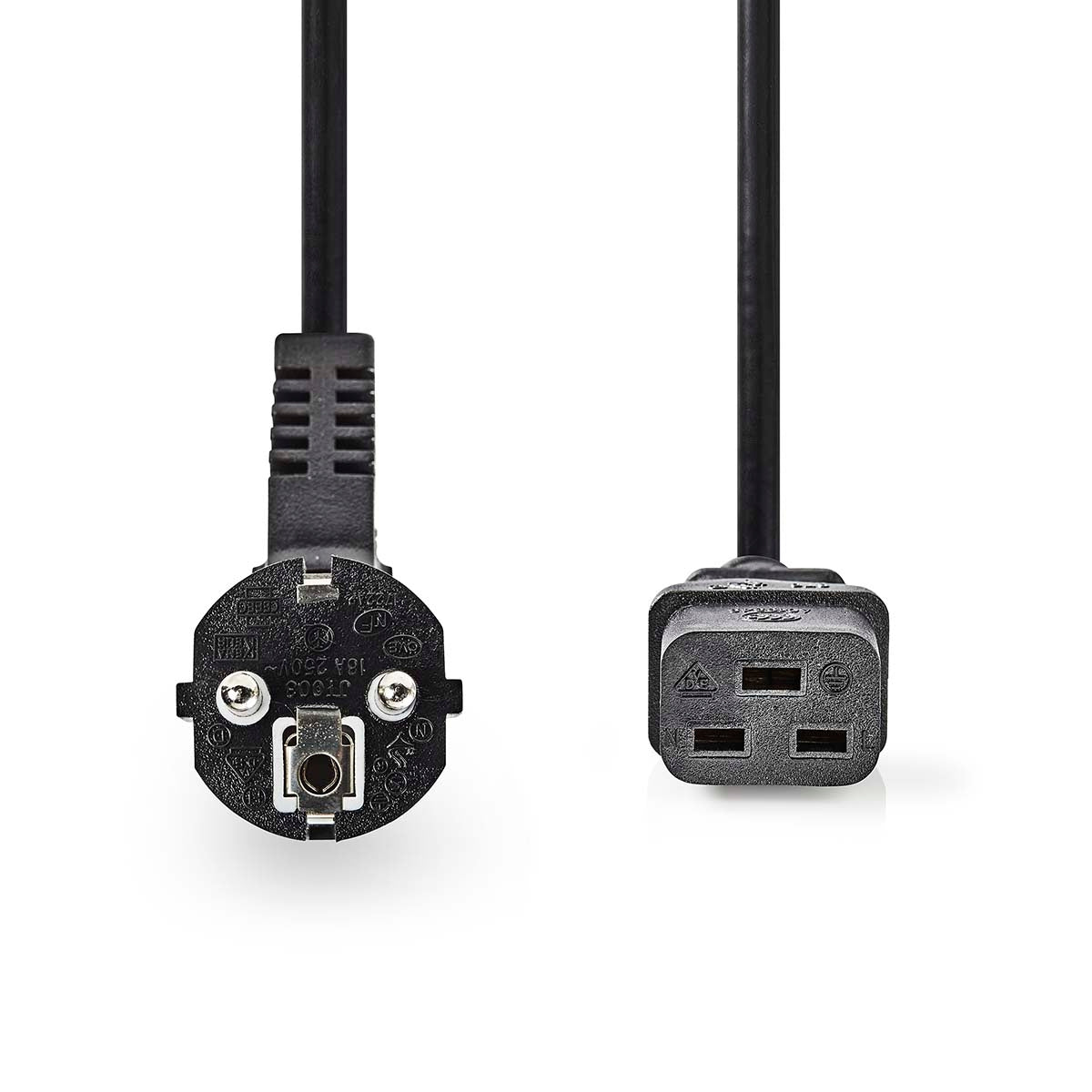 Power cable | Power connector Male | IEC-320-C19 | Angled | Straight | Nickel Plated | 2.00 m | Round | PVC | Black | Box