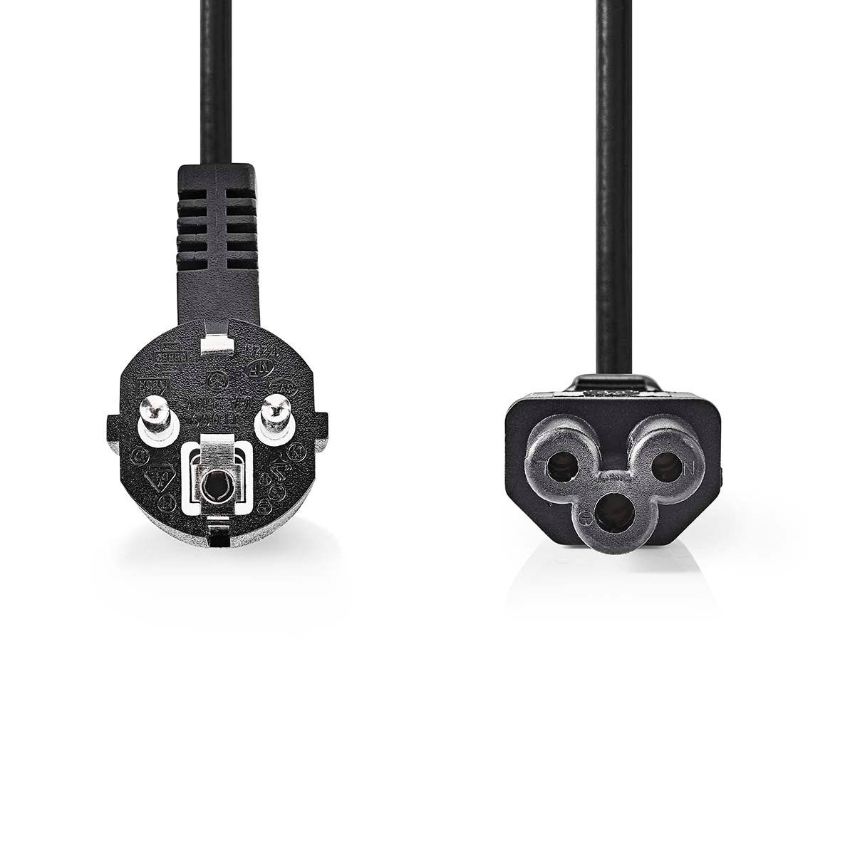 Power cable | Power connector Male | IEC-320-C5 | Angled | Straight | Nickel Plated | 3.00 m | Round | PVC | Black | Label
