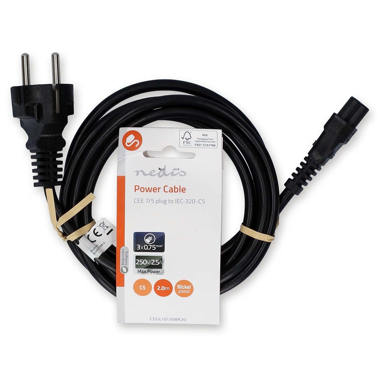 Power cable | Power connector Male | IEC-320-C5 | Straight | Straight | Nickel Plated | 2.00 m | Round | PVC | Black | Label