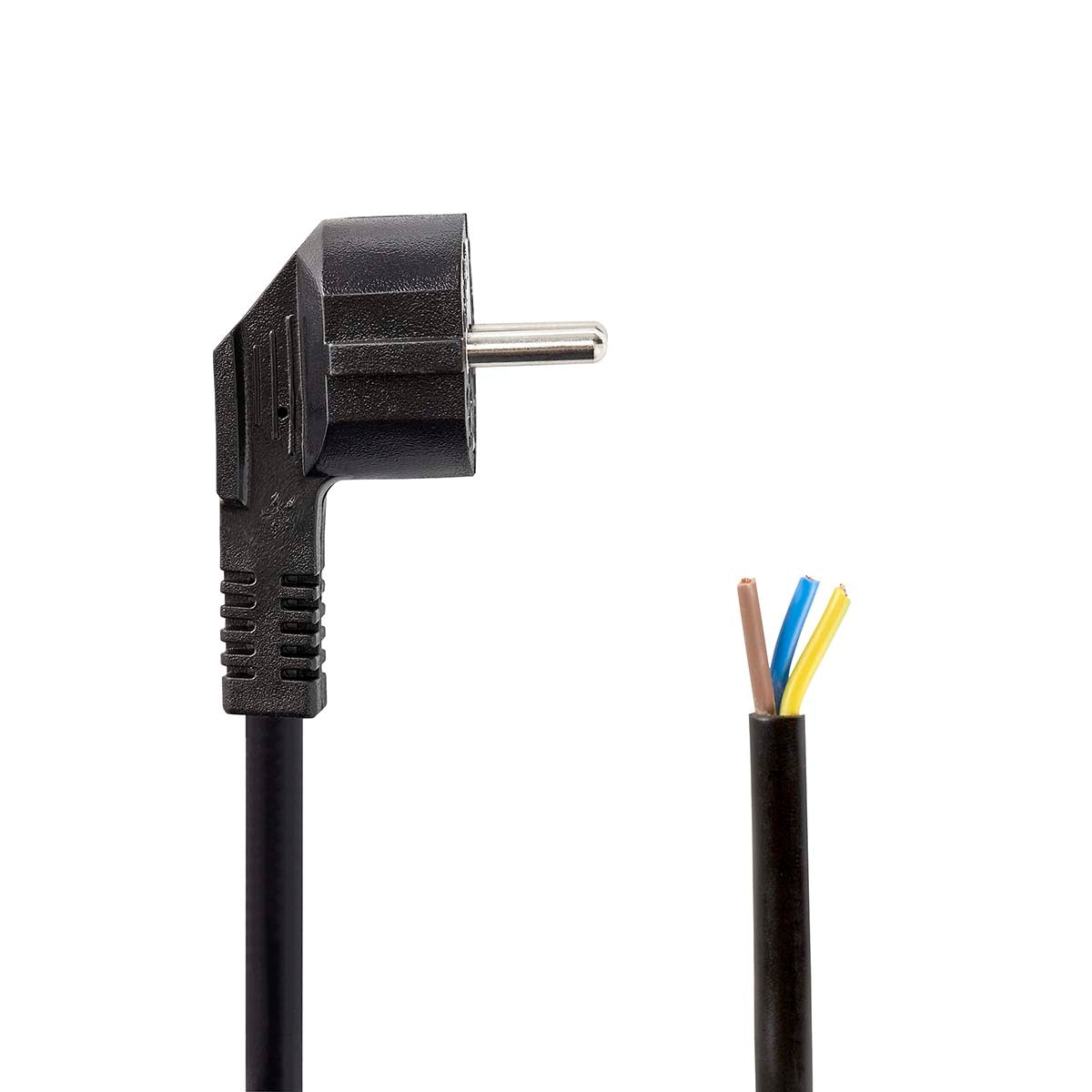 Power cable | Power connector Male | Open | Angled | Straight | Nickel Plated | 3.00 m | Round | PVC | Black | Label