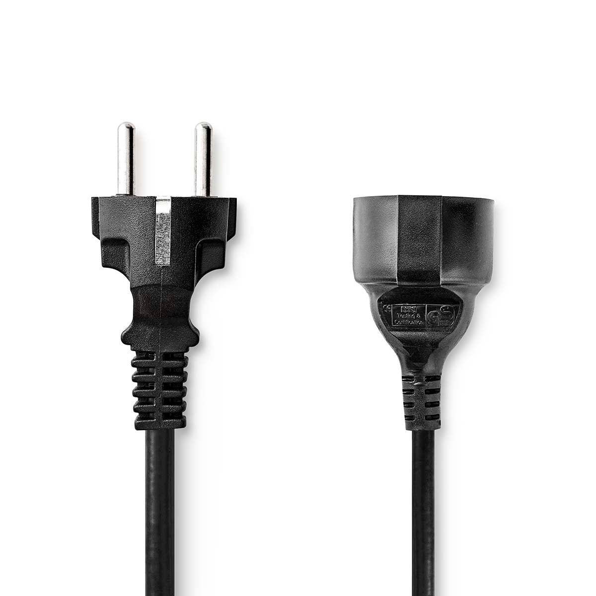 Power cable | Power connector Male | Power connector Female | Straight | Straight | Nickel Plated | 5.00 m | Round | PVC | Black | Box