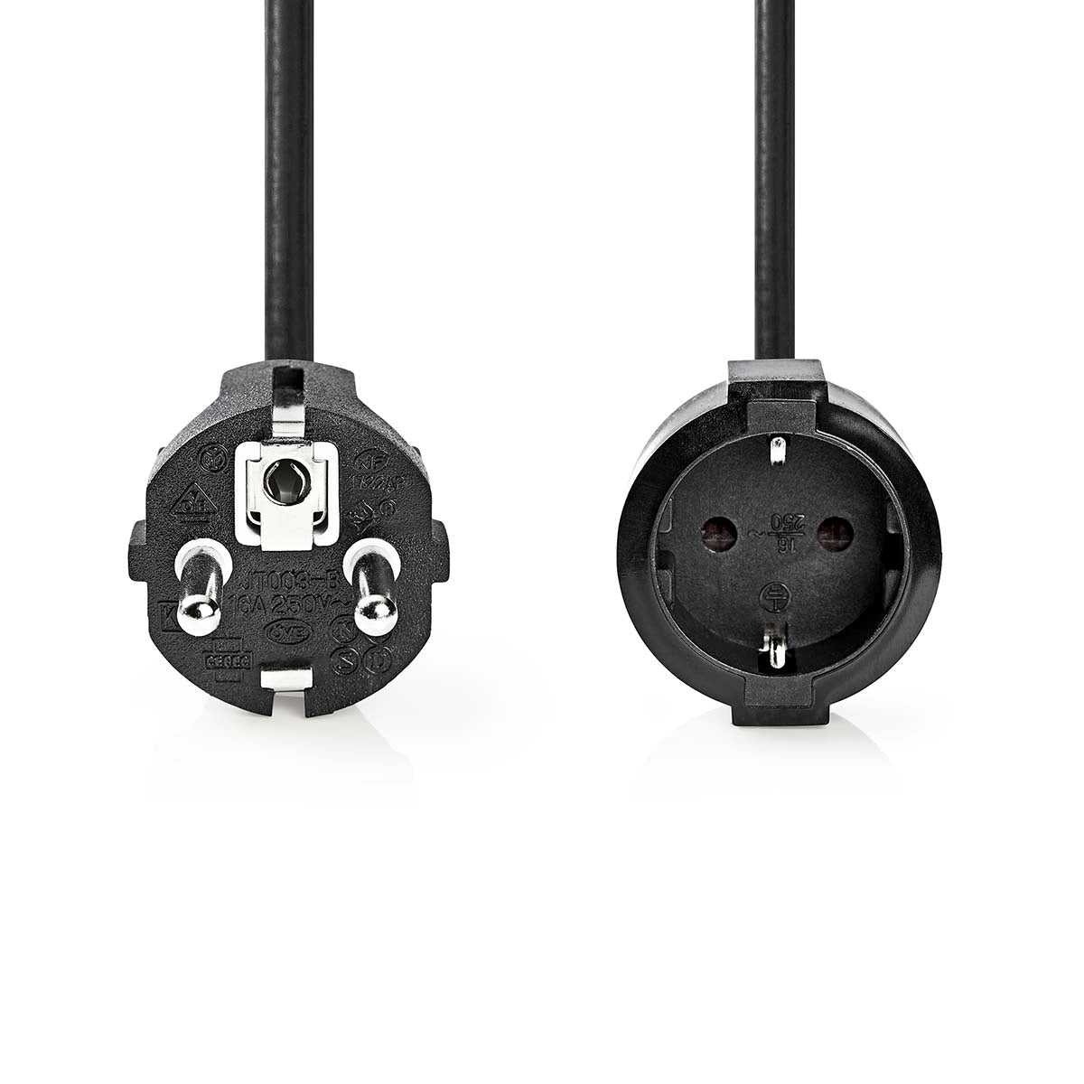 Power cable | Power connector Male | Power connector Female | Straight | Straight | Nickel Plated | 5.00 m | Round | PVC | Black | Label