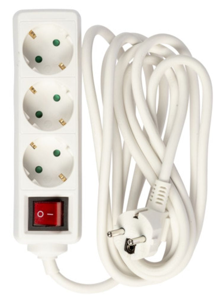 Power outlet 3-way connector with switch and ground, 3m