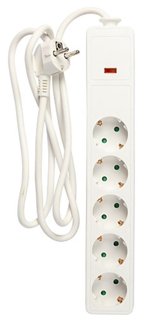 Power outlet 5-way connector with earth and surge protection, 1.5m