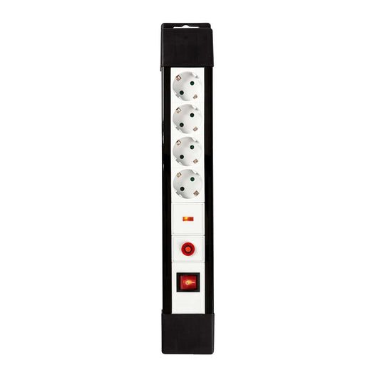 Power outlet with overvoltage protection | 4-way | Earthed plug / Type F (CEE 7/7) | 3.00 m | 3500 W | 16 A| Type of grounding: Side contact | Outlet angle: 45 ° | H05VV-F 3G1.5mm² | On / off button | Black / White