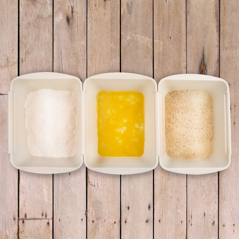 Practical 1.5L containers for breading meat, fish & vegetables
