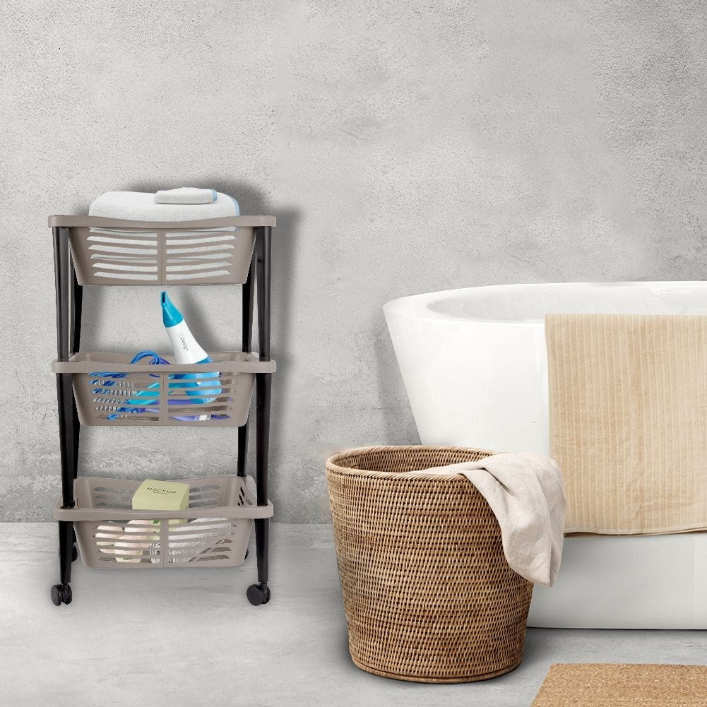 Practical 3-level shelf on wheels for home and workshop