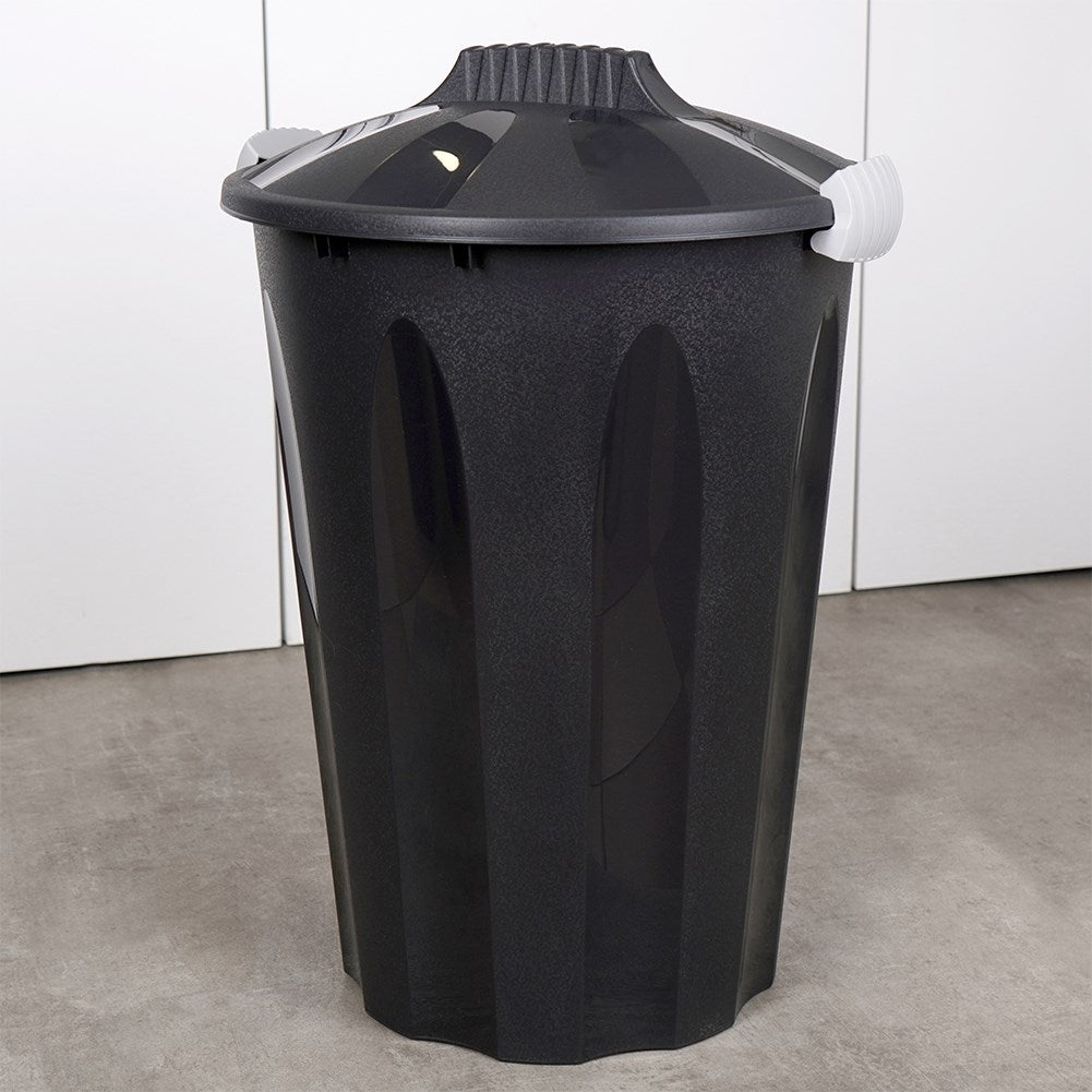 Practical 40L dustbin in durable black material with lid