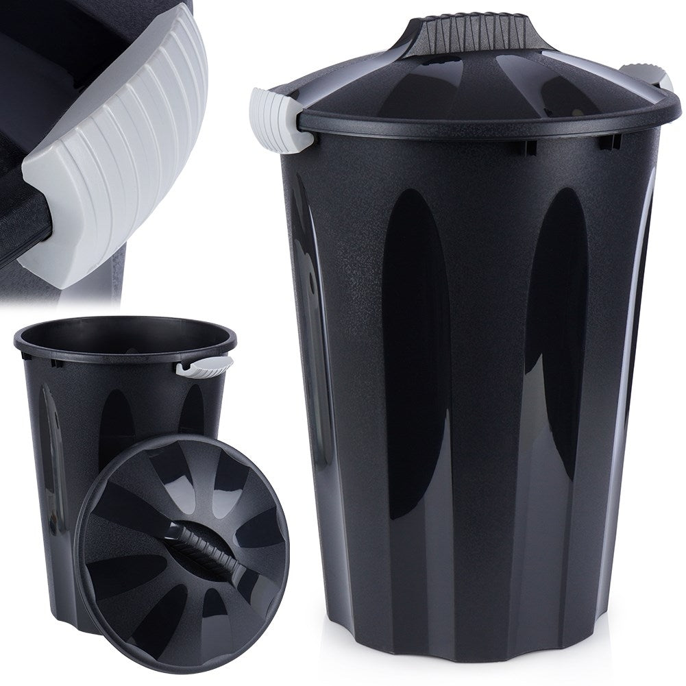 Practical 40L dustbin in durable black material with lid