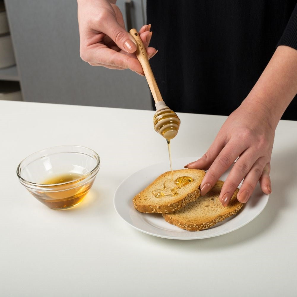 Practical Honey Spoon with Silicone and Wooden Handle