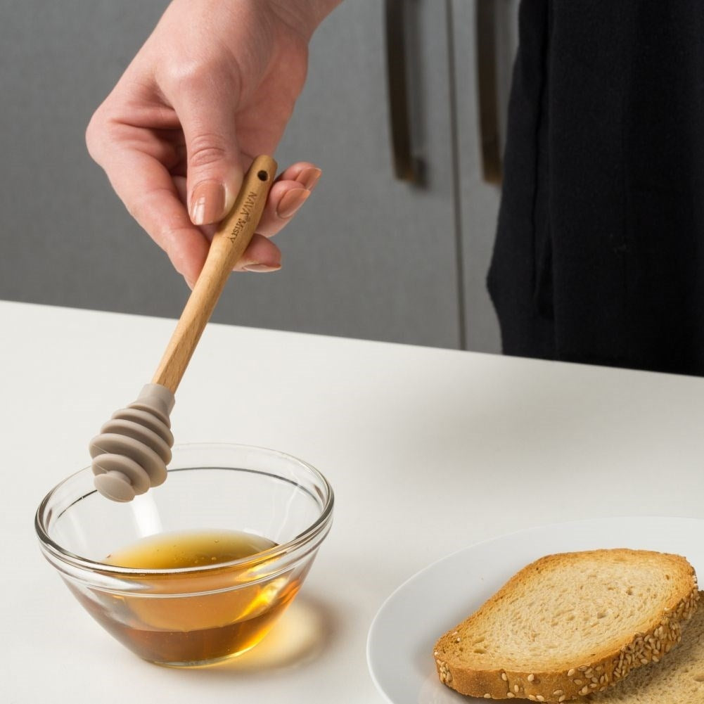 Practical Honey Spoon with Silicone and Wooden Handle