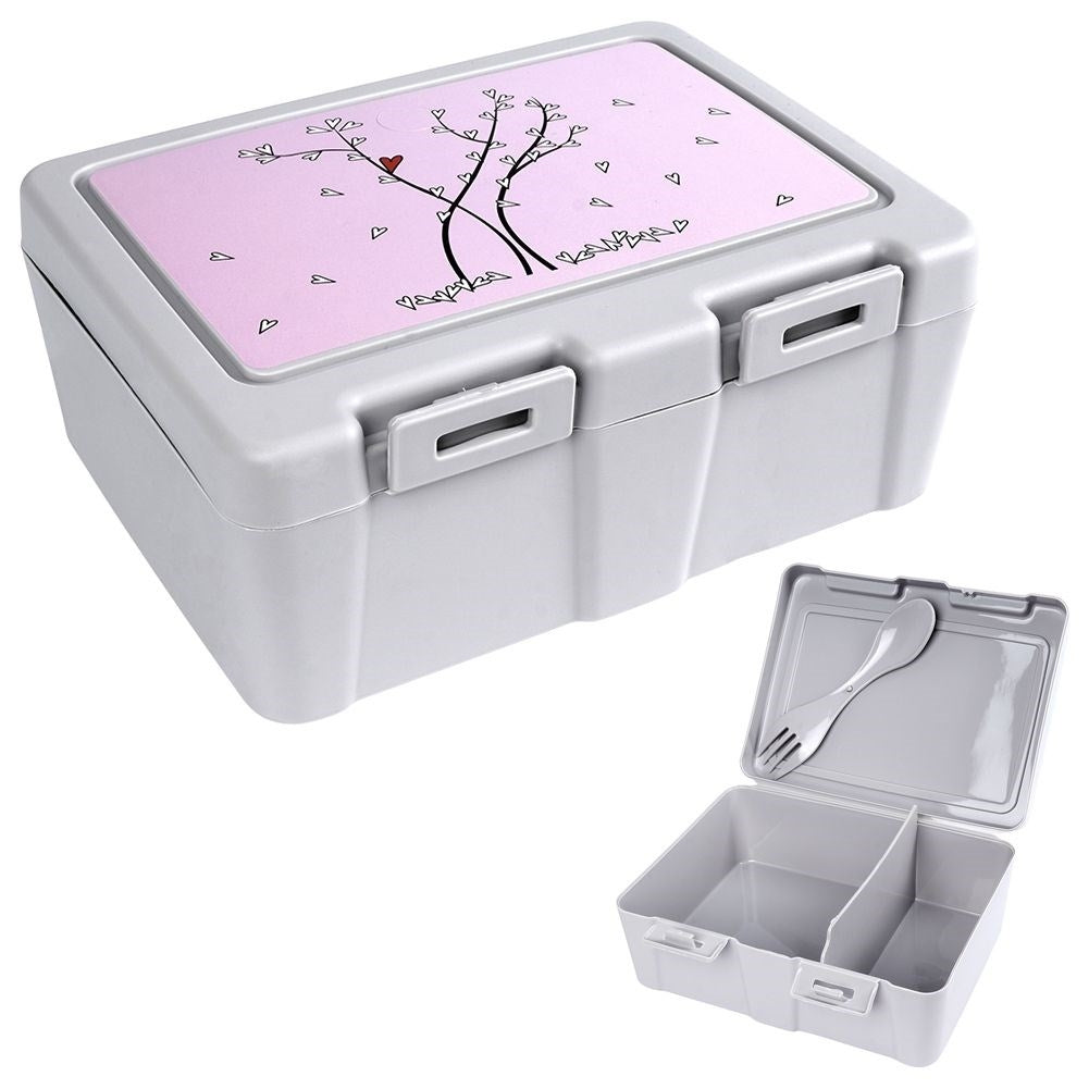 Practical Lunch Box with Heart Motif and 2-in-1 Cutlery