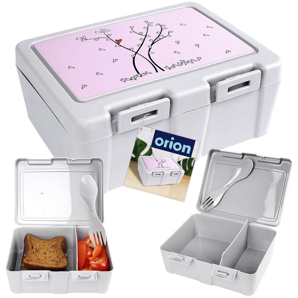 Practical Lunch Box with Heart Motif and 2-in-1 Cutlery