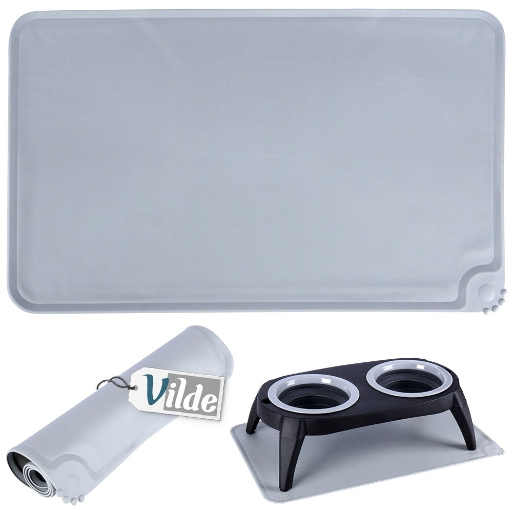 Practical Silicone Mat for Dog Food Bowls in Grey