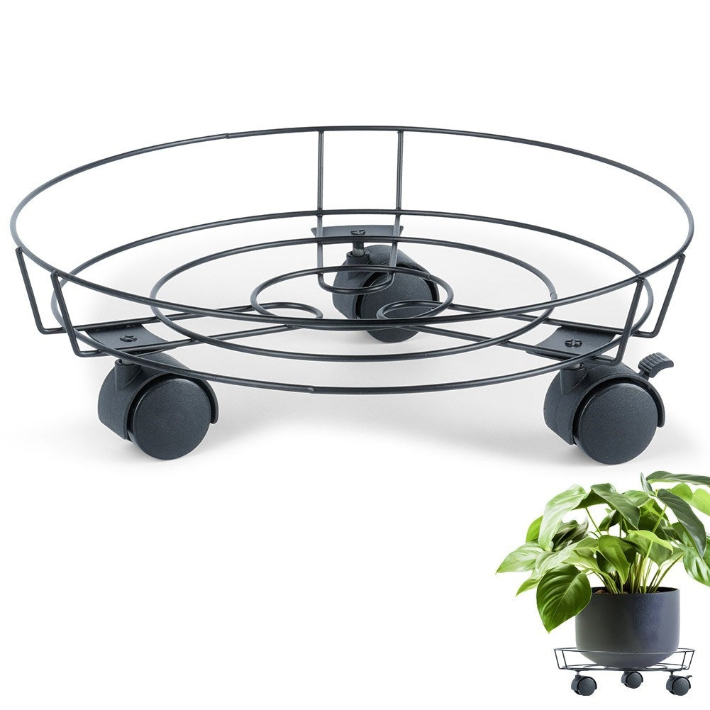 Practical and robust flower pot on wheels with wheel locking