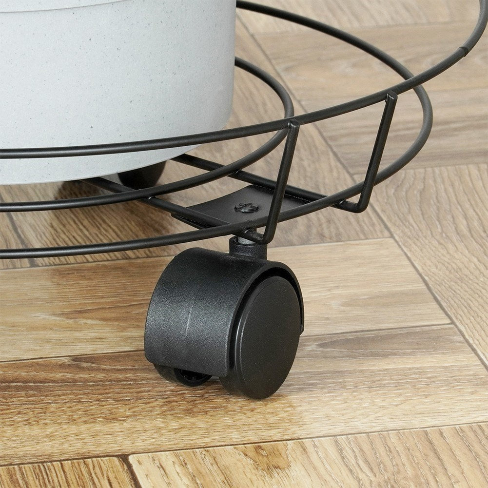 Practical and robust flower pot on wheels with wheel locking