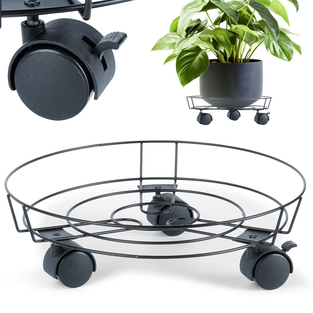 Practical and robust flower pot on wheels with wheel locking