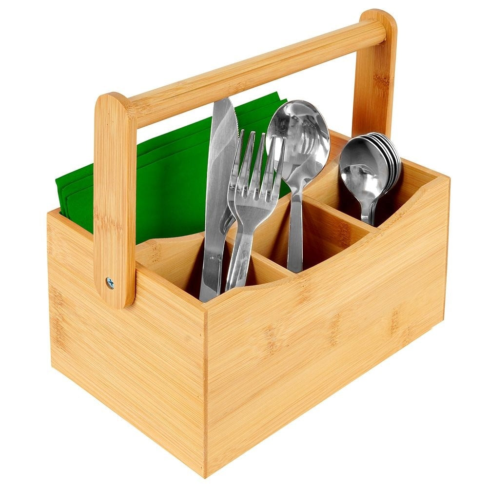Practical bamboo box with 4 compartments for cutlery and spices