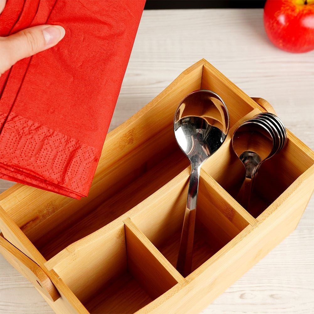 Practical bamboo box with 4 compartments for cutlery and spices