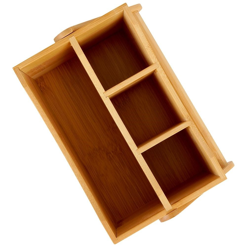 Practical bamboo box with 4 compartments for cutlery and spices