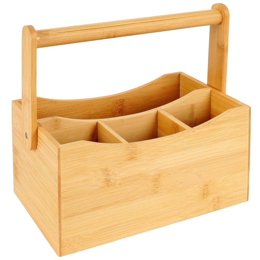 Practical bamboo box with 4 compartments for cutlery and spices