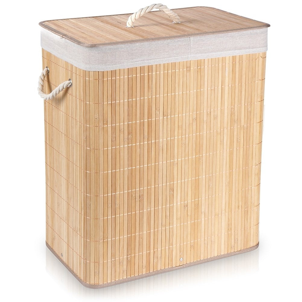 Practical bamboo laundry basket with two compartments and lid